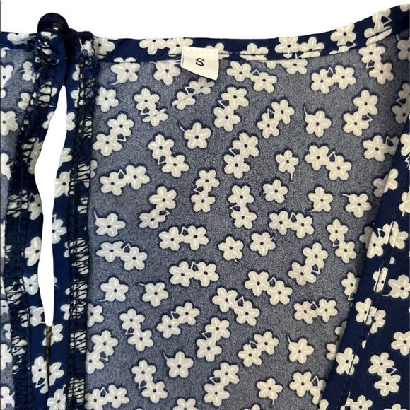 Navy Ditsy Floral Print Lightweight Deep V Tie Neck Short Sleeve Mini Dress S - Picture 7 of 8